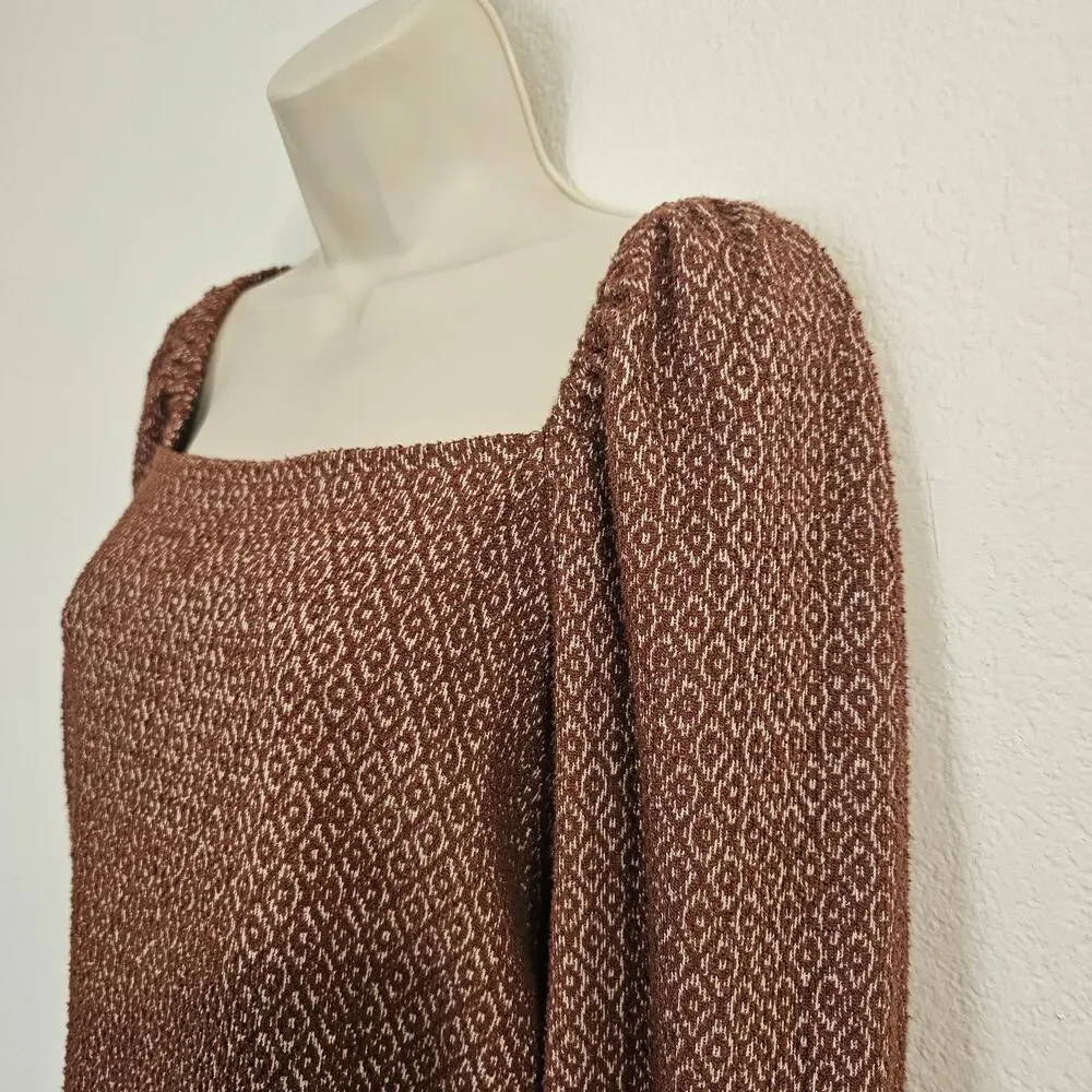 MADEWELL Jacquard Puff Sleeve Top in Dark Merlot Size L
